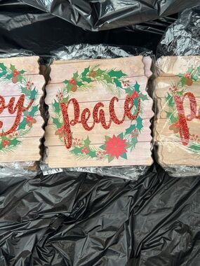 Holiday 'Joy Peace Noel' Decorative Wooden  - Red & Green
